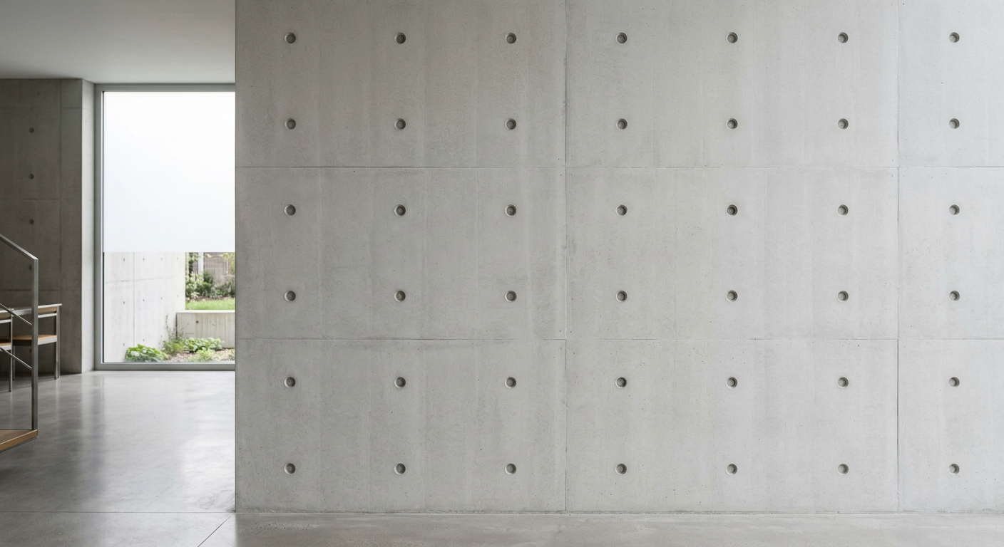 Smooth fair-faced concrete wall showing high-quality surface finish from film-faced plywood formwork